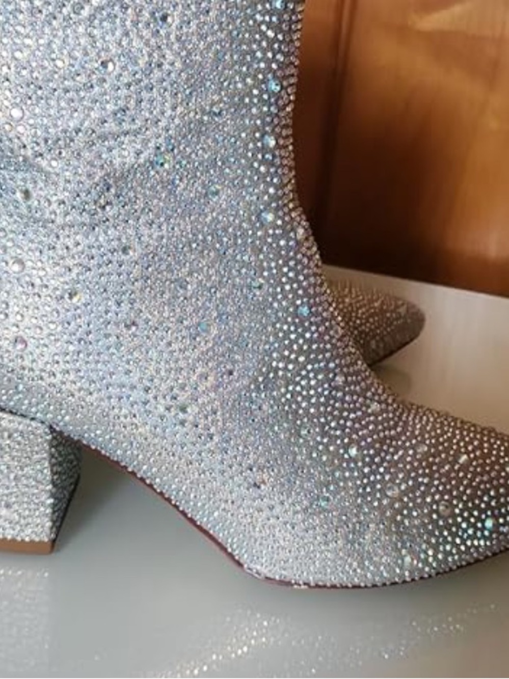 NWT Sparkly Rhinestone Glitter Silver Boots Women (Size 9.5M) Block Heel Pointy - Picture 16 of 16